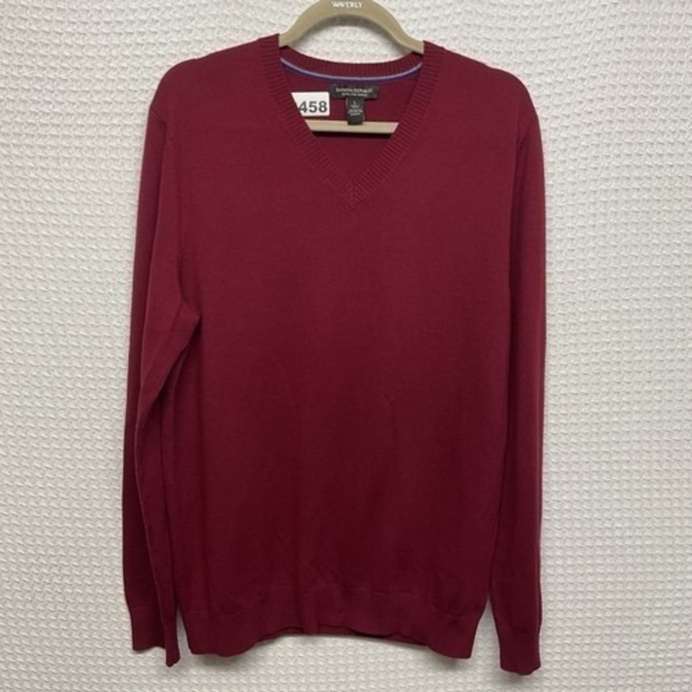 NWOT Banana Republic Burgundy Long Sleeve V-Neck Sweater Men Large‎ China Wool